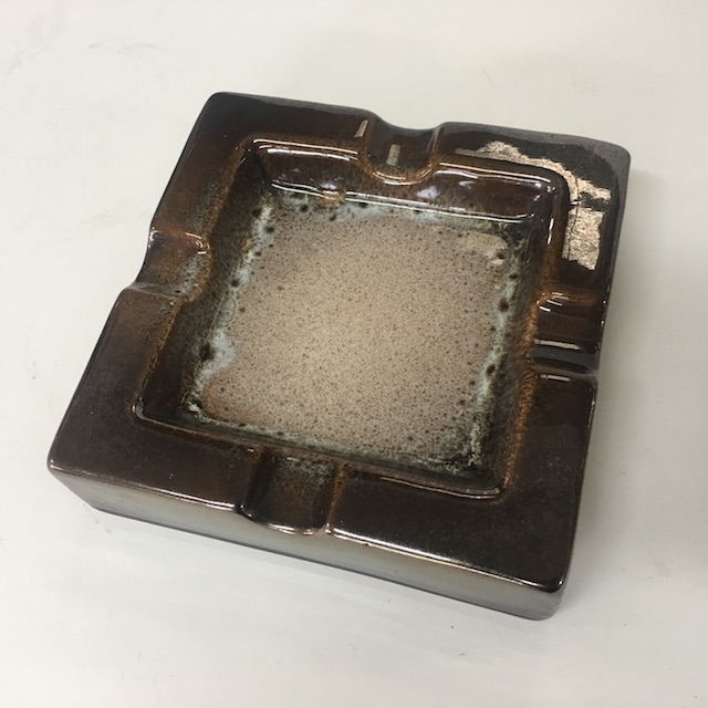 ASHTRAY, 1970s Glazed - Square Brown